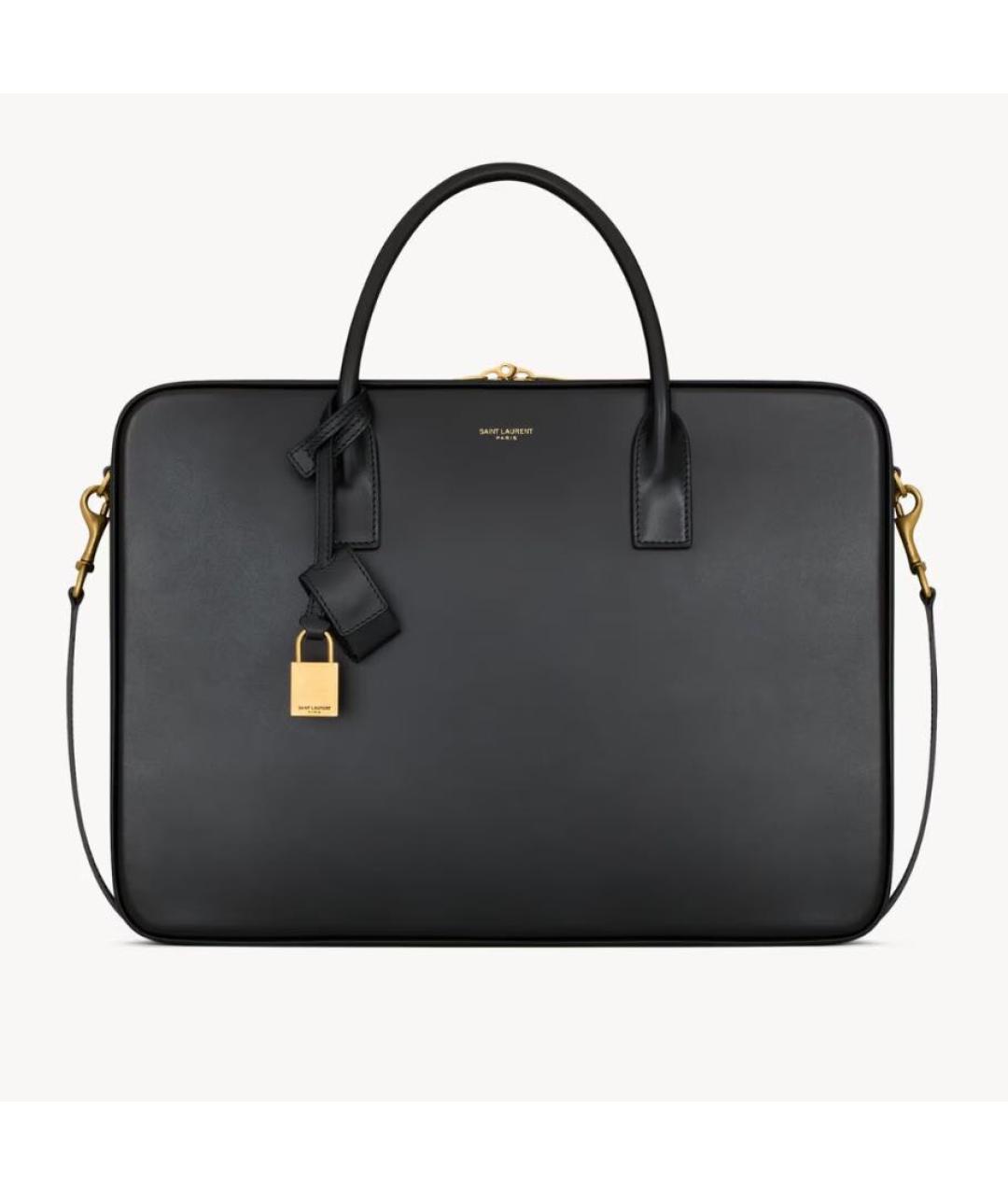 SAINT LAURENT Черный кожаный портфель, фото 5