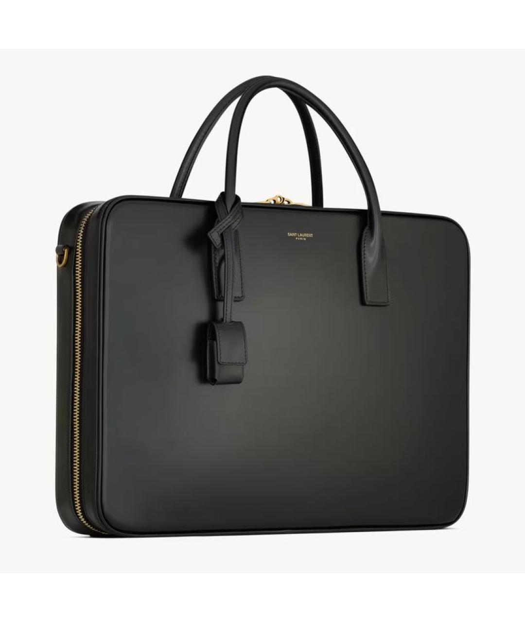 SAINT LAURENT Черный кожаный портфель, фото 4