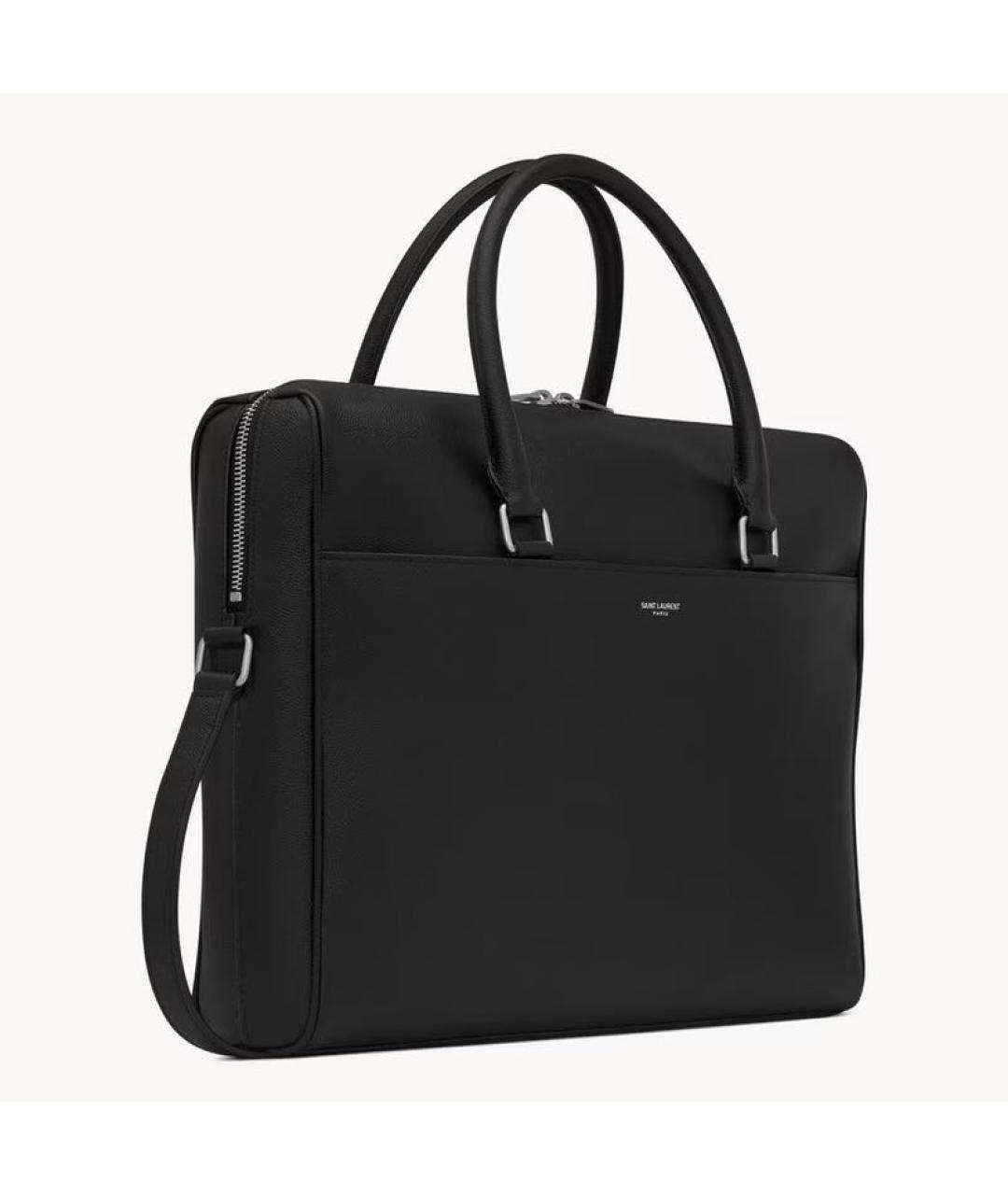 SAINT LAURENT Черный кожаный портфель, фото 4