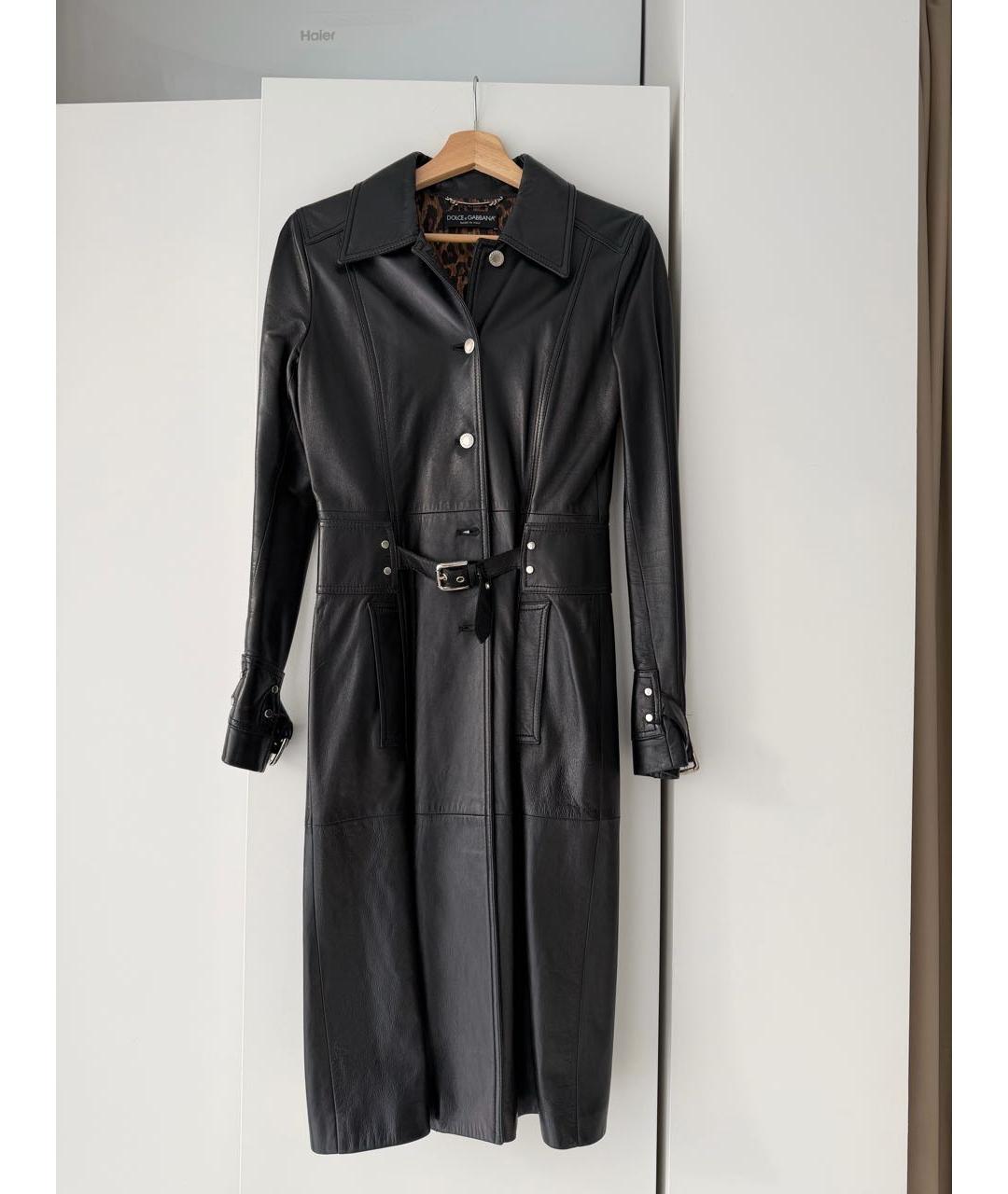 DOLCE&GABBANA Черный кожаный тренч/плащ, фото 7