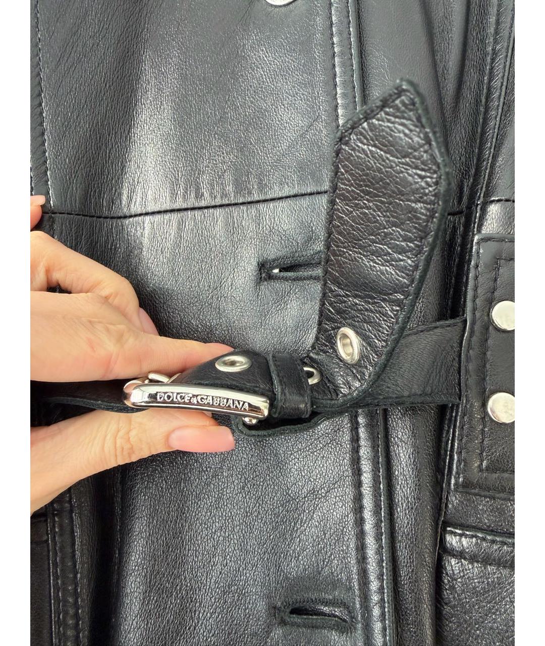 DOLCE&GABBANA Черный кожаный тренч/плащ, фото 4