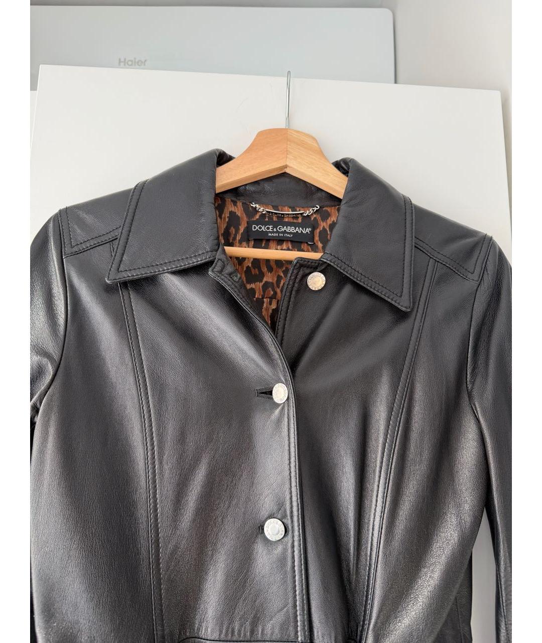 DOLCE&GABBANA Черный кожаный тренч/плащ, фото 3