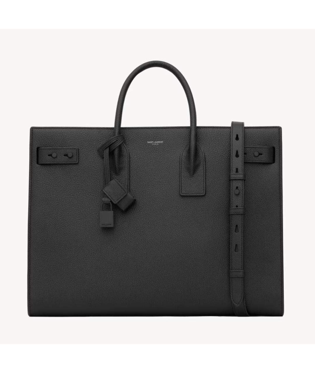 SAINT LAURENT Черная кожаная сумка тоут, фото 6