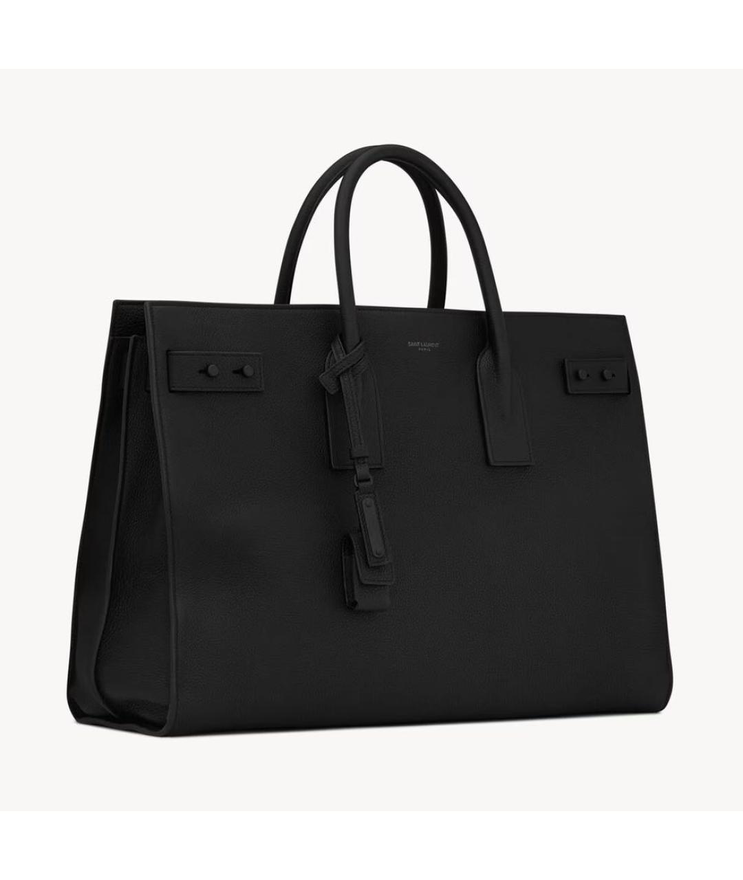 SAINT LAURENT Черная кожаная сумка тоут, фото 5