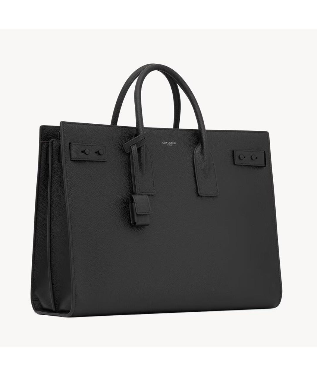 SAINT LAURENT Черная кожаная сумка тоут, фото 4