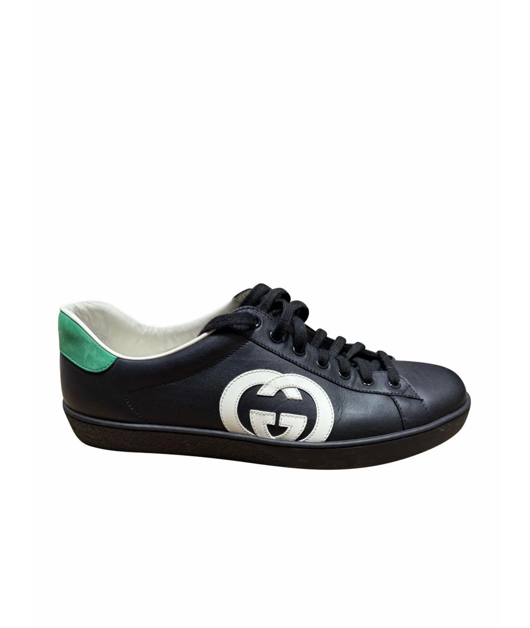 GUCCI Черные кожаные низкие кроссовки / кеды, фото 1