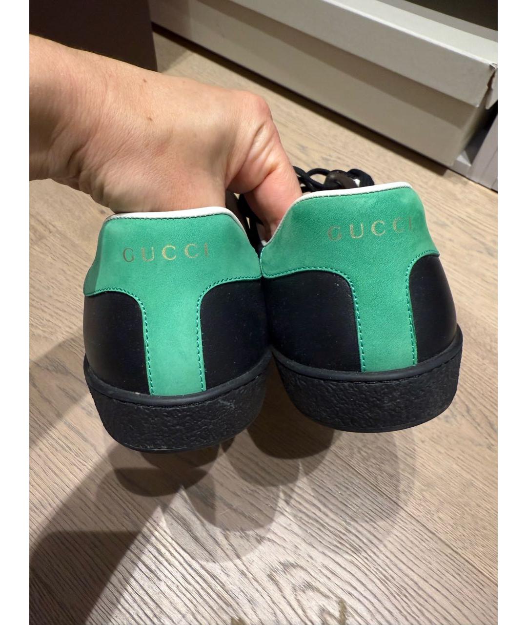 GUCCI Черные кожаные низкие кроссовки / кеды, фото 4
