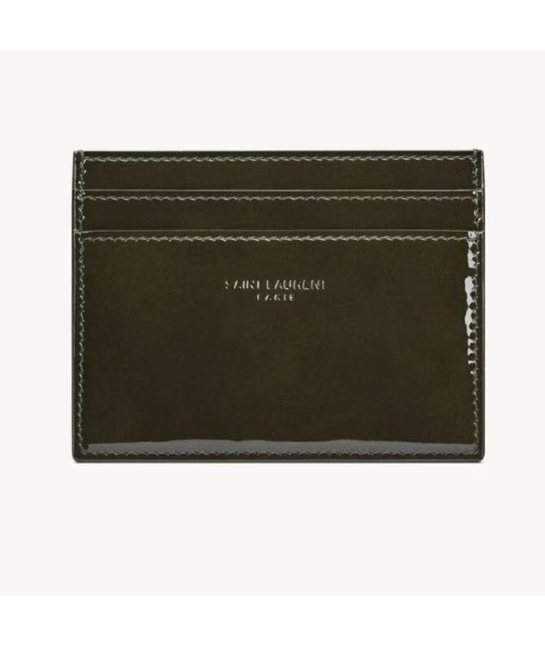 SAINT LAURENT Зеленый кардхолдер из лакированной кожи, фото 3