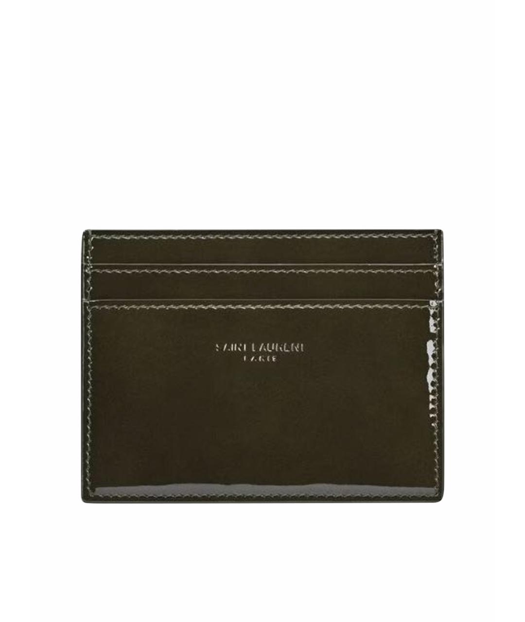 SAINT LAURENT Зеленый кардхолдер из лакированной кожи, фото 1