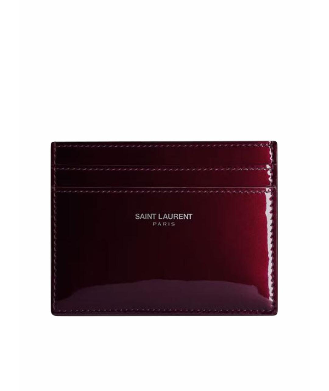 SAINT LAURENT Бордовый кардхолдер из лакированной кожи, фото 1