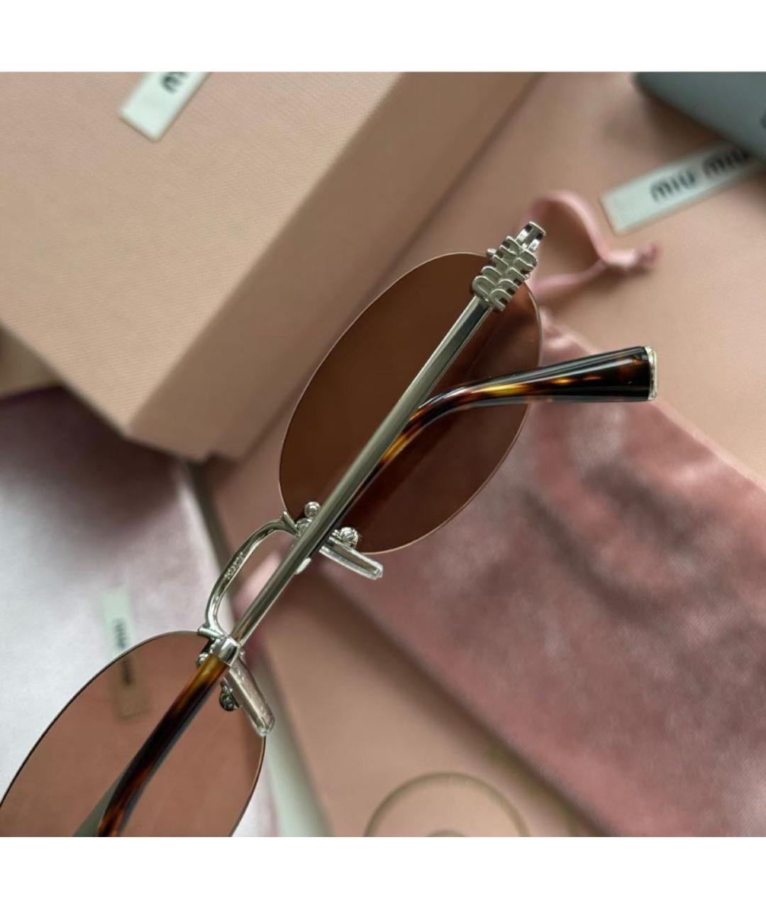 MIU MIU Серебряные металлические солнцезащитные очки, фото 3
