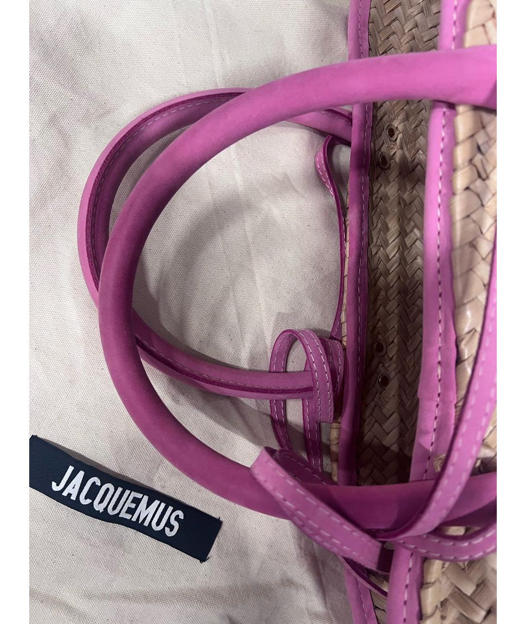 JACQUEMUS Розовая пелетеная пляжная сумка, фото 4