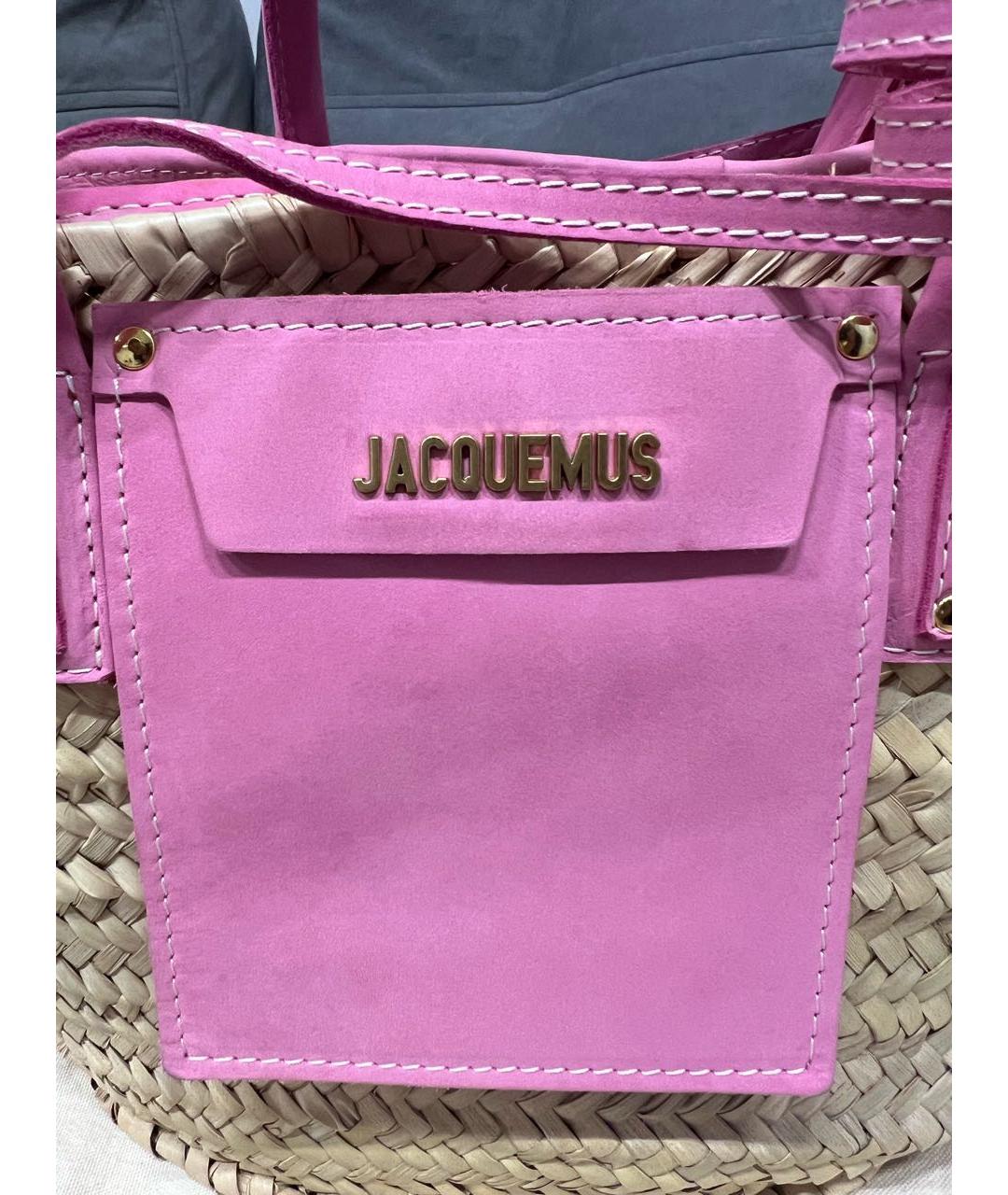 JACQUEMUS Розовая пелетеная пляжная сумка, фото 2