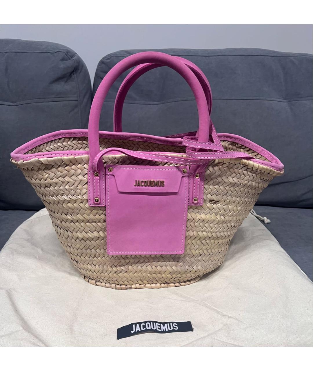 JACQUEMUS Розовая пелетеная пляжная сумка, фото 6
