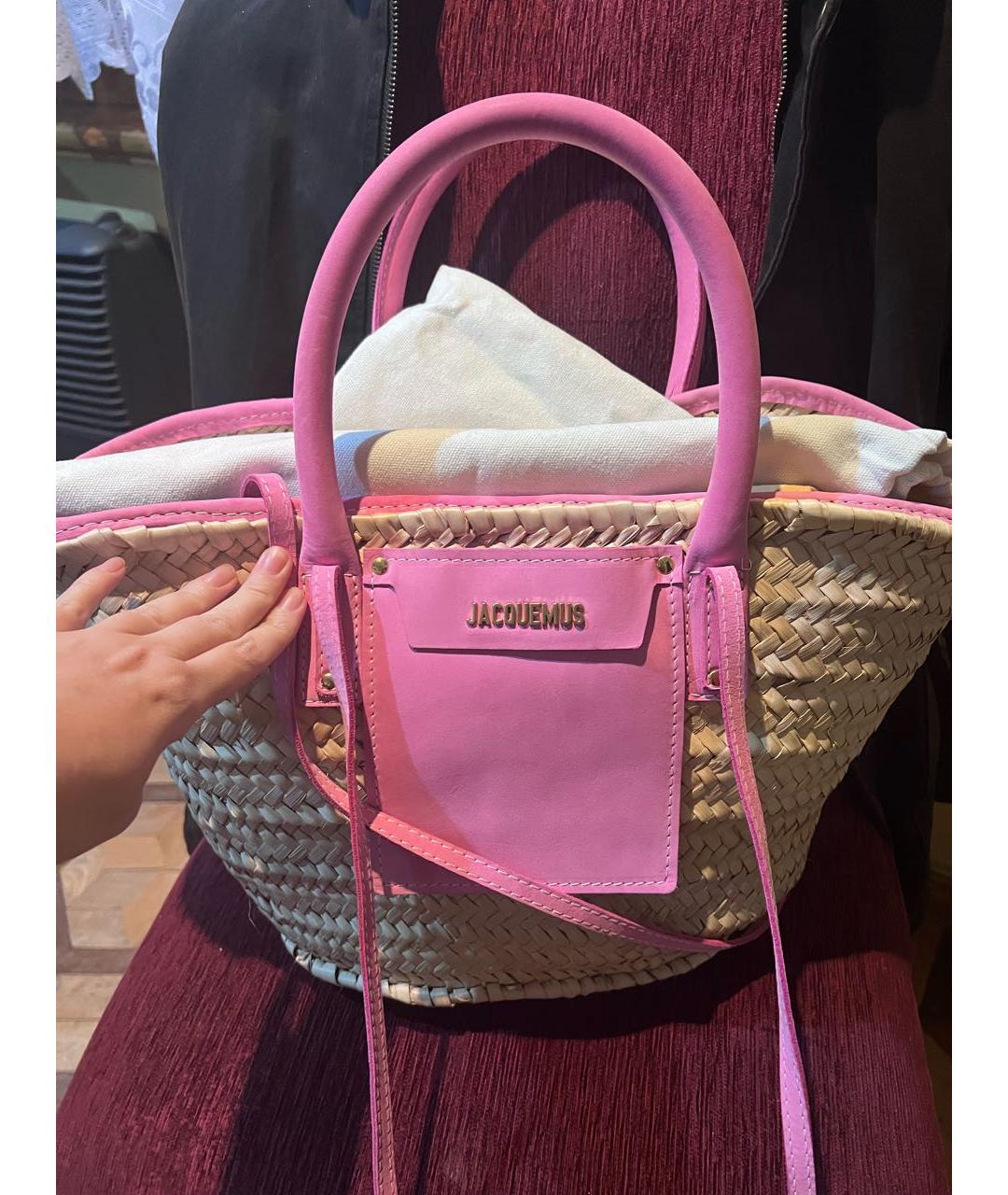 JACQUEMUS Розовая пелетеная пляжная сумка, фото 5