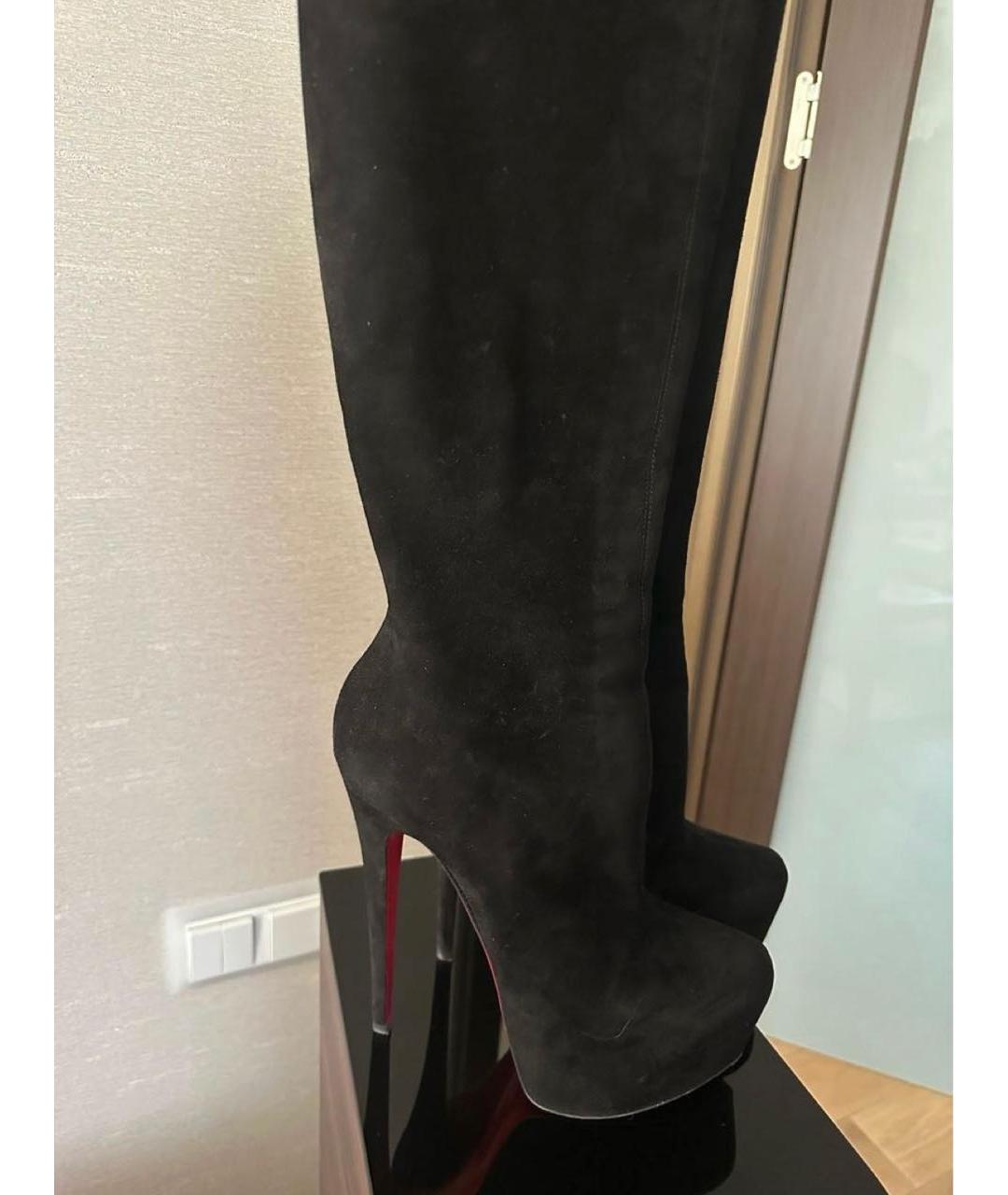 CHRISTIAN LOUBOUTIN Черные замшевые сапоги, фото 3