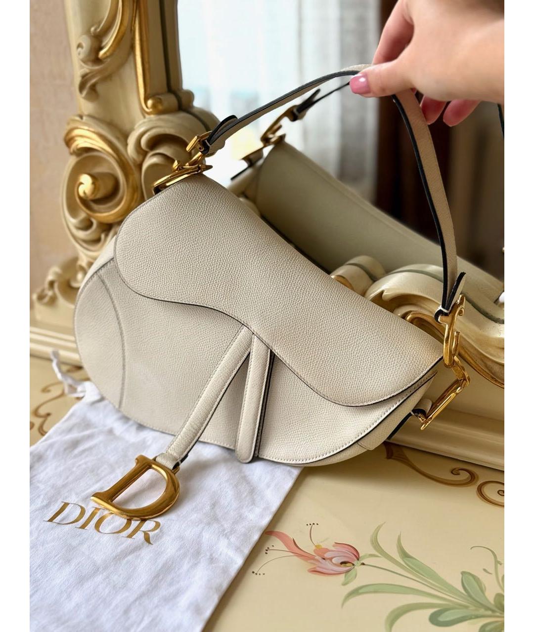 CHRISTIAN DIOR Белая кожаная сумка с короткими ручками, фото 2