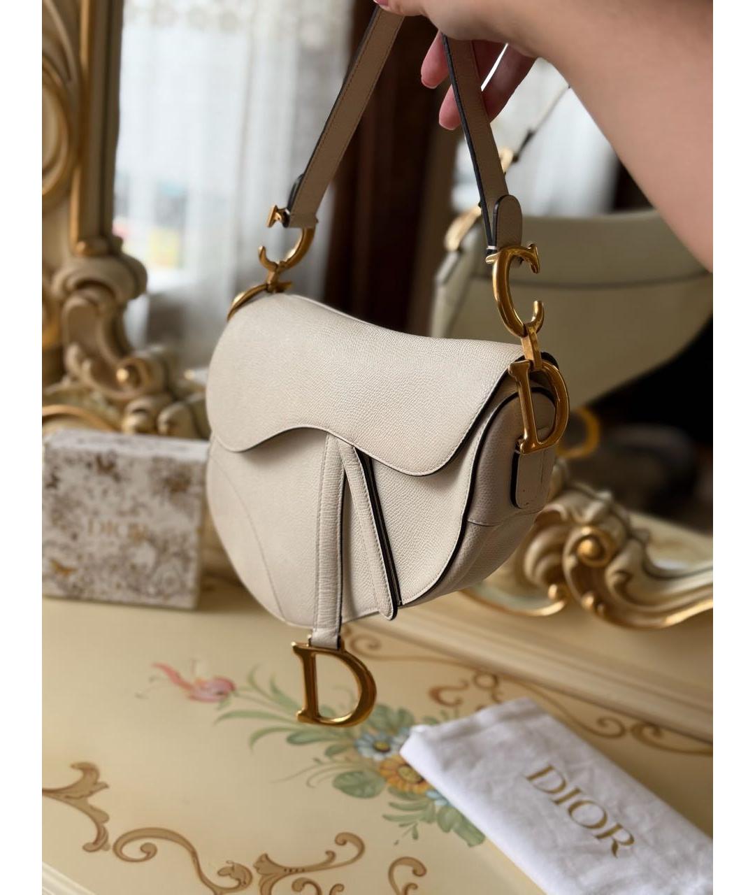 CHRISTIAN DIOR Белая кожаная сумка с короткими ручками, фото 4