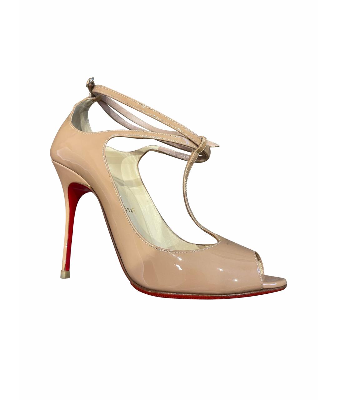 CHRISTIAN LOUBOUTIN Бежевые босоножки из лакированной кожи, фото 1