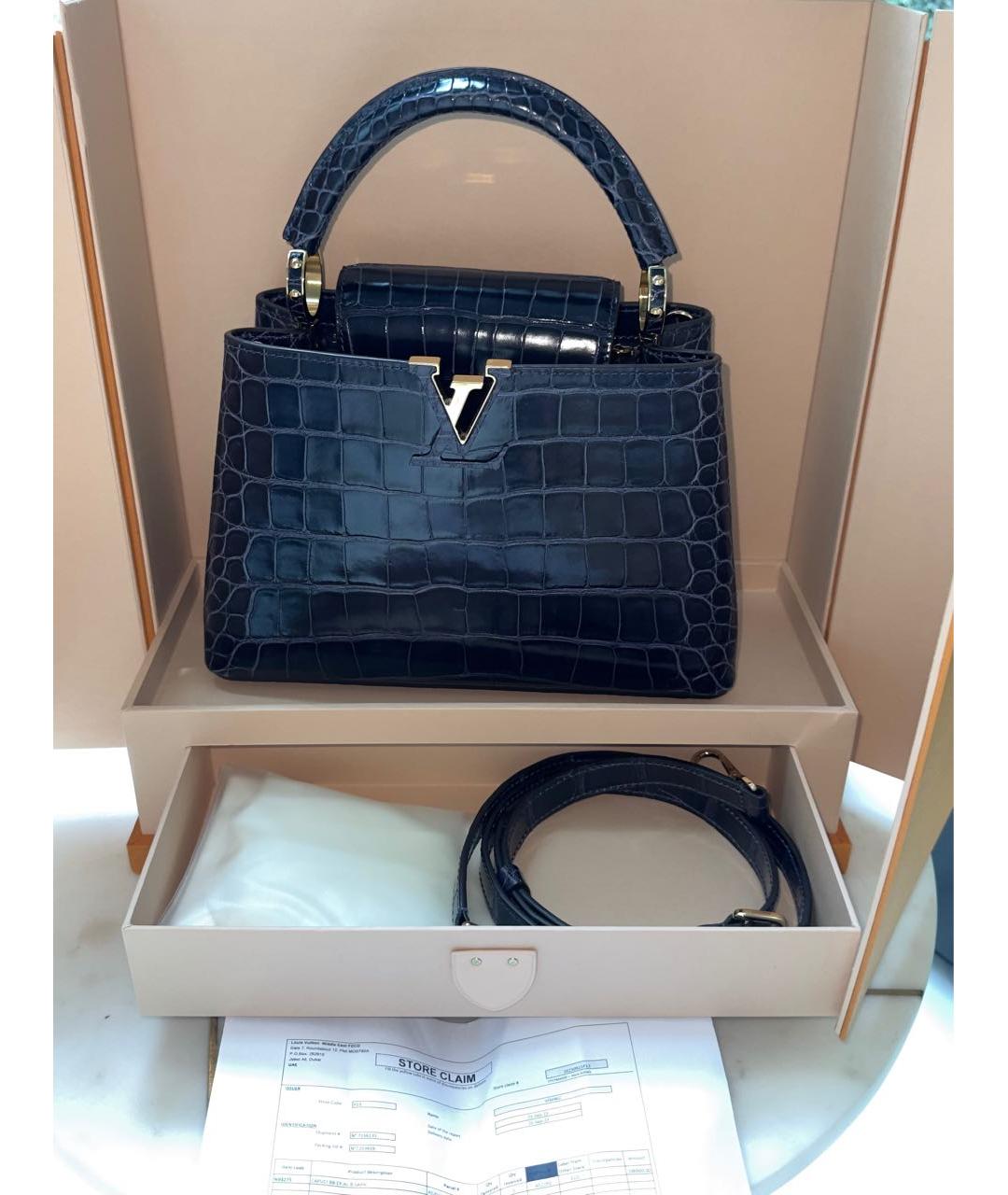 LOUIS VUITTON Темно-синяя сумка с короткими ручками из экзотической кожи, фото 7