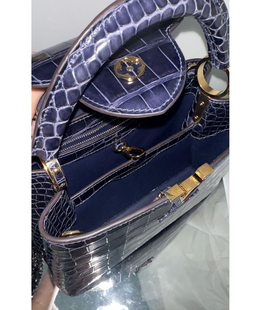 LOUIS VUITTON Темно-синяя сумка с короткими ручками из экзотической кожи, фото 4