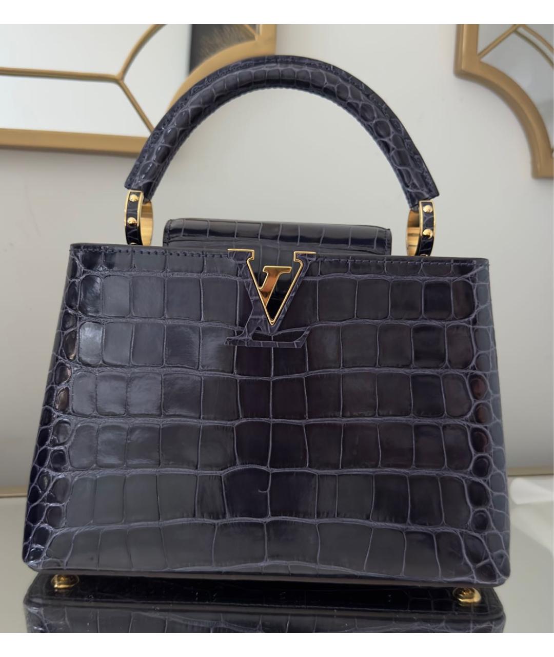 LOUIS VUITTON Темно-синяя сумка с короткими ручками из экзотической кожи, фото 9