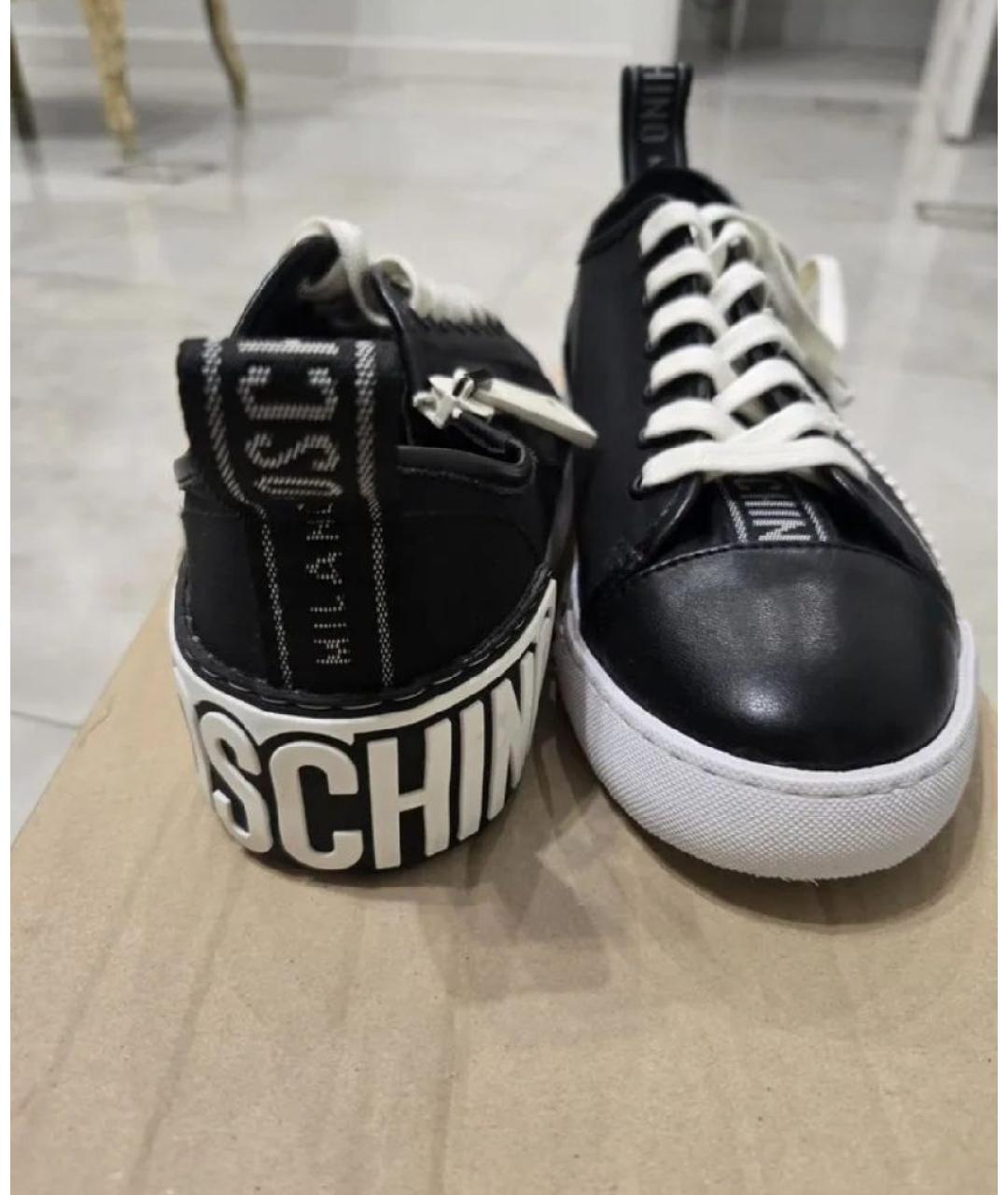 MOSCHINO Черные кожаные низкие кроссовки / кеды, фото 5
