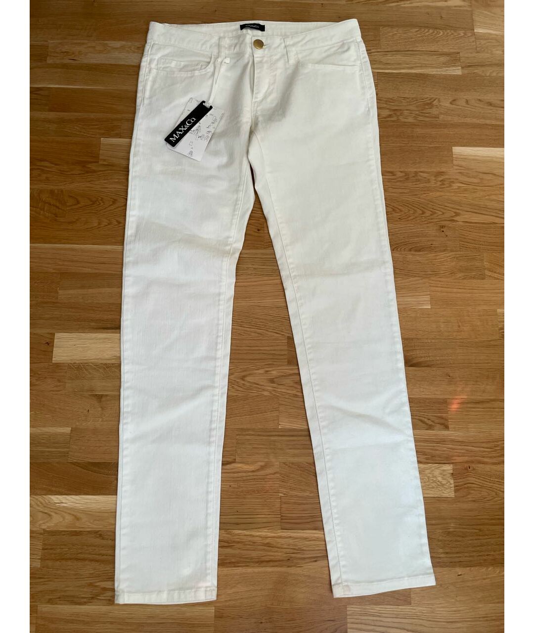 MAX&CO Белые хлопко-эластановые джинсы слим, фото 7
