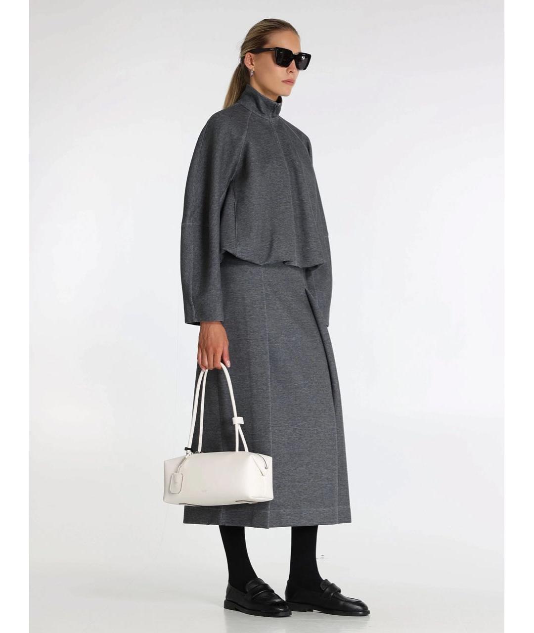 MAX MARA Серая хлопко-эластановая юбка миди, фото 6