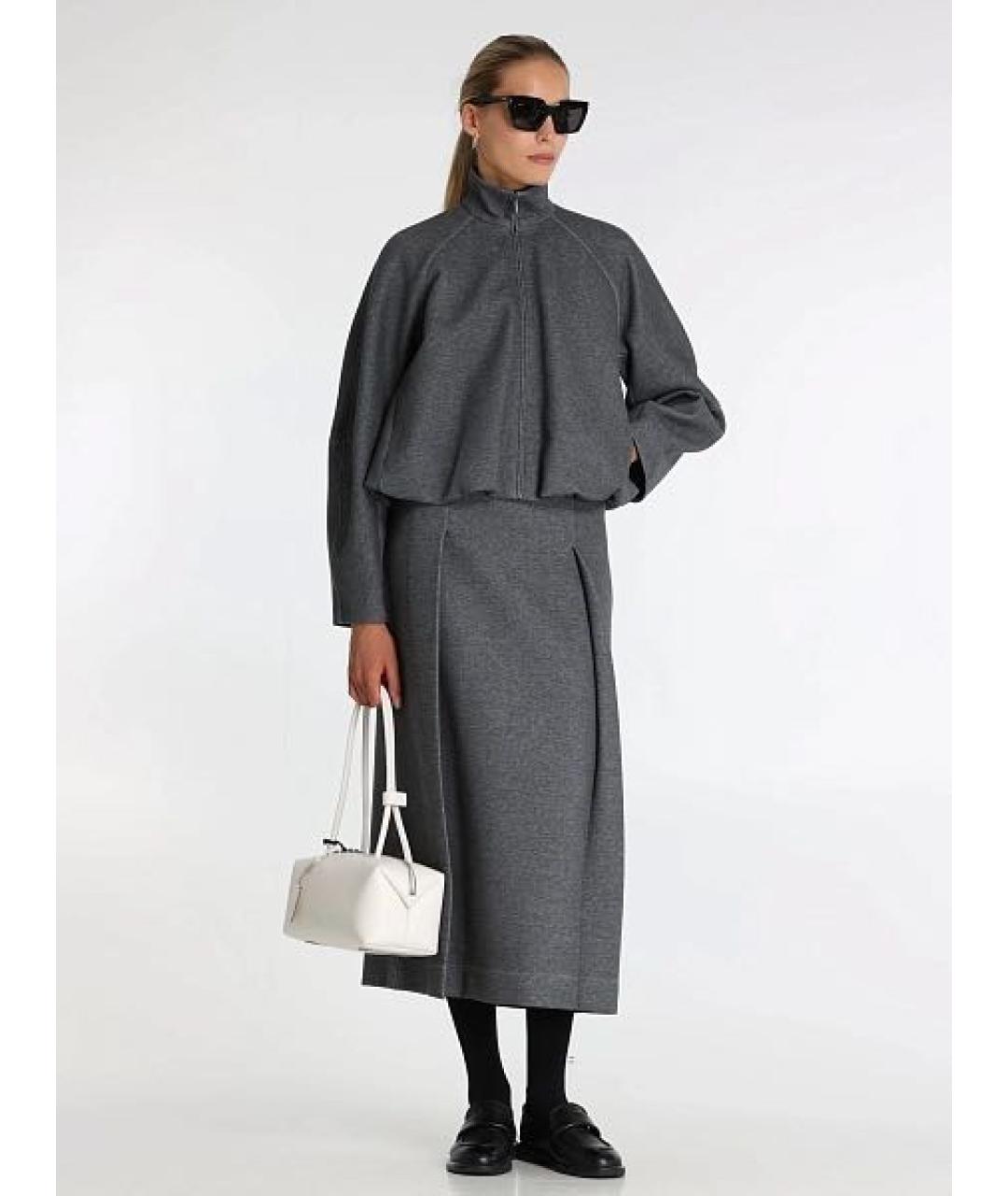MAX MARA Серая хлопко-эластановая юбка миди, фото 3