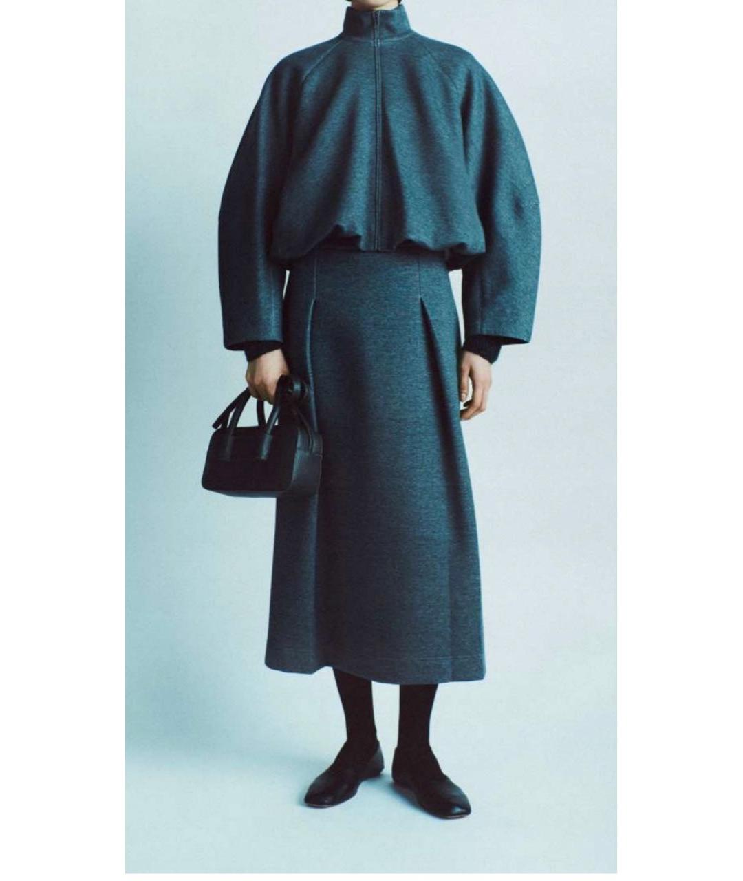 MAX MARA Серая хлопко-эластановая юбка миди, фото 5