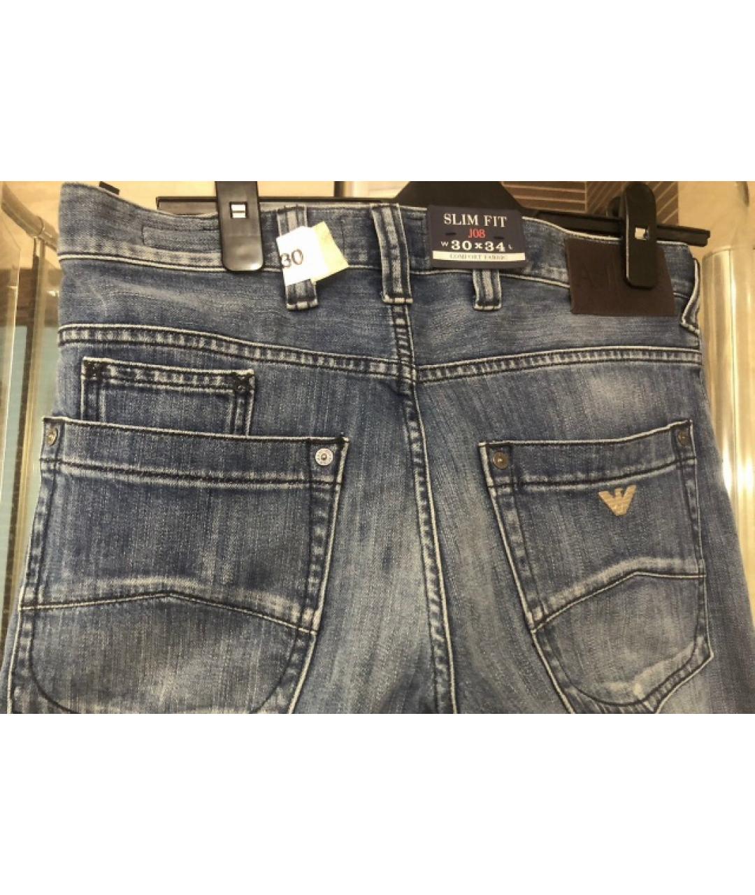 ARMANI JEANS Синие хлопковые прямые джинсы, фото 5