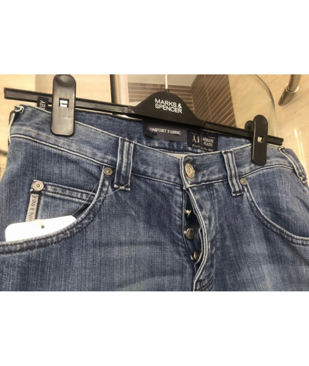 ARMANI JEANS Синие хлопковые прямые джинсы, фото 4
