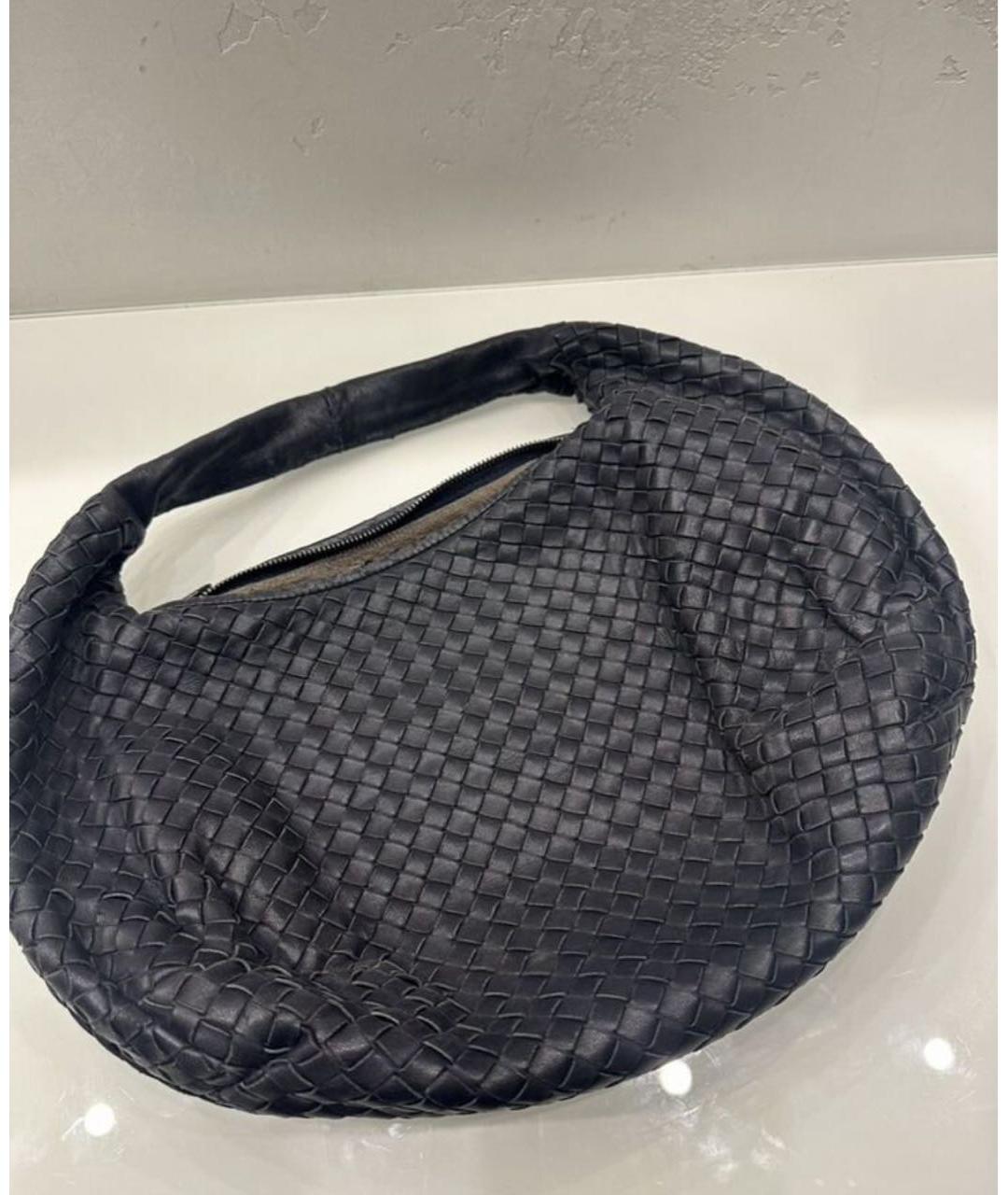BOTTEGA VENETA Темно-синяя кожаная сумка с короткими ручками, фото 5