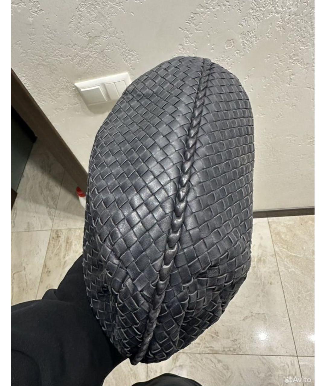 BOTTEGA VENETA Темно-синяя кожаная сумка с короткими ручками, фото 3