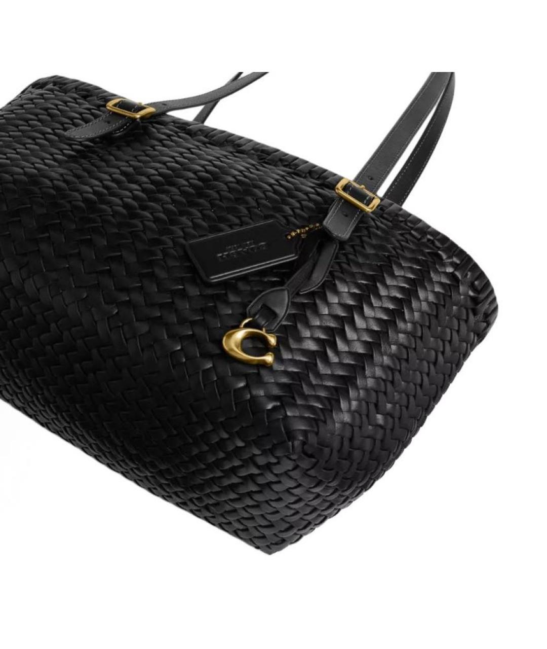 COACH Черная кожаная сумка тоут, фото 7