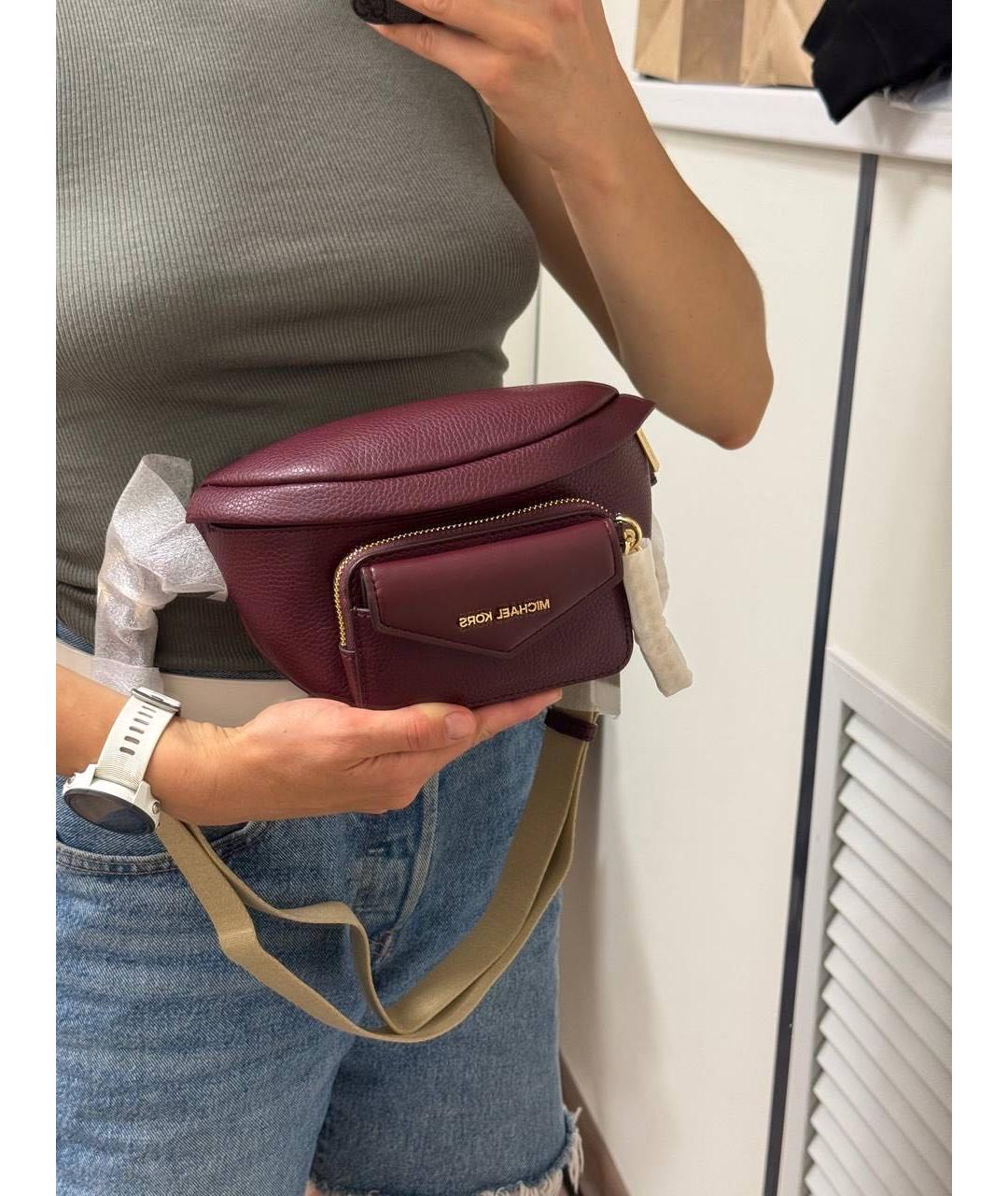 MICHAEL KORS Бордовая кожаная поясная сумка, фото 5