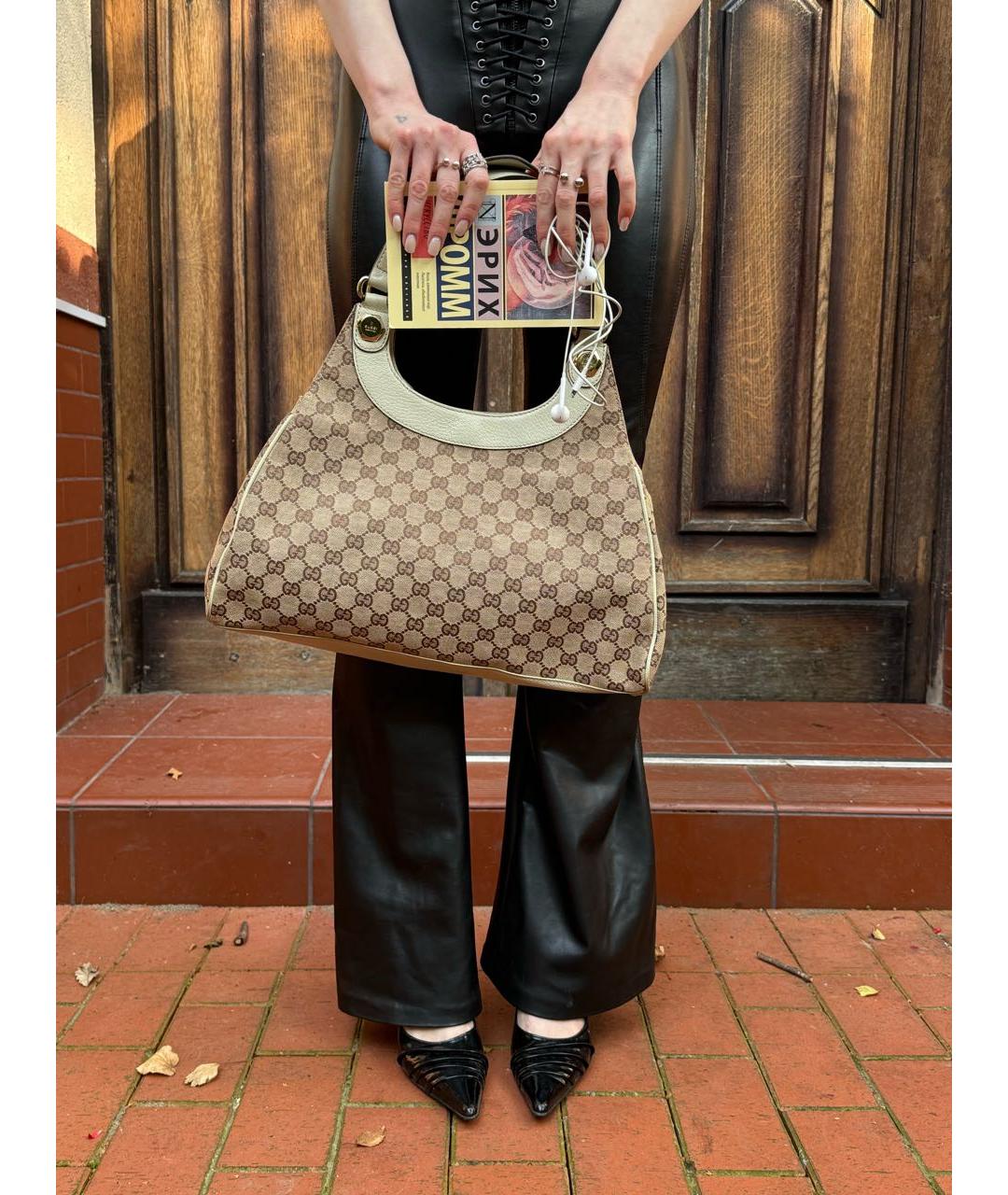 GUCCI Бежевая тканевая сумка с короткими ручками, фото 6