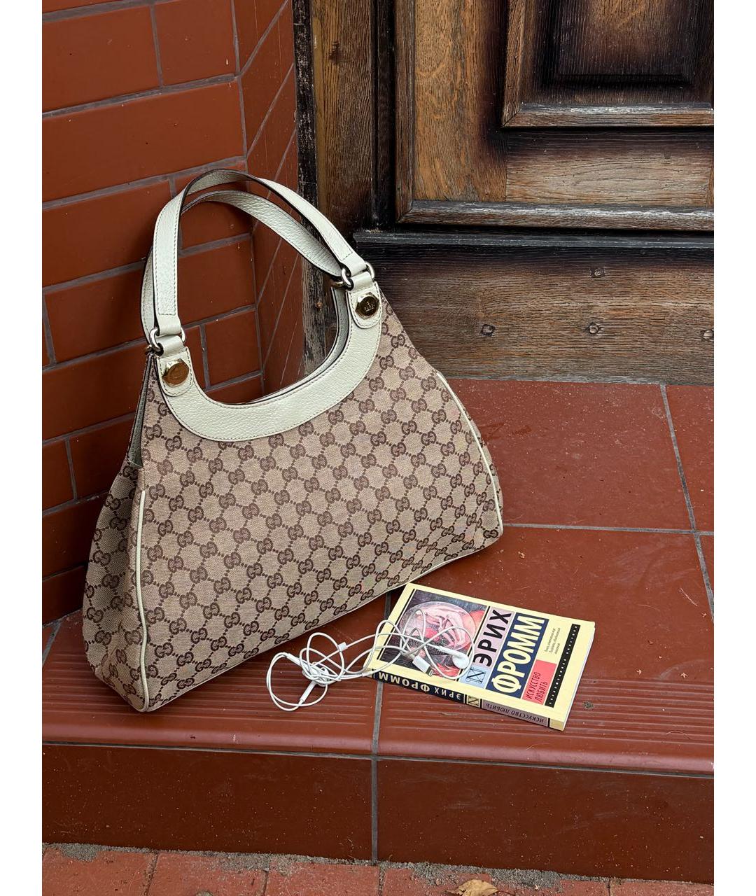 GUCCI Бежевая тканевая сумка с короткими ручками, фото 3