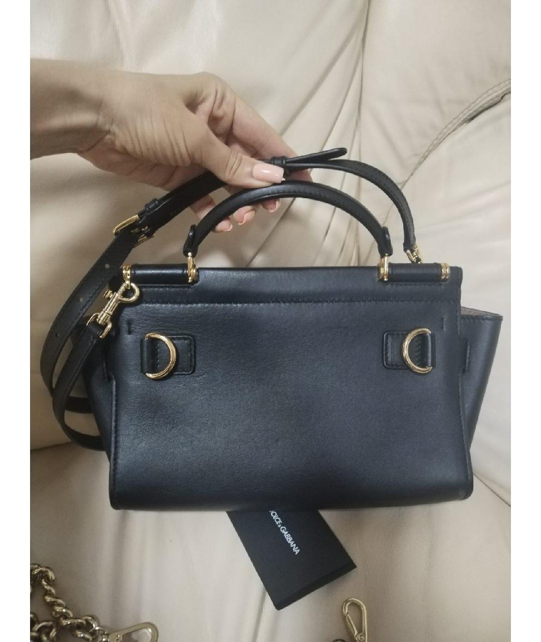 DOLCE&GABBANA Черная кожаная сумка с короткими ручками, фото 2