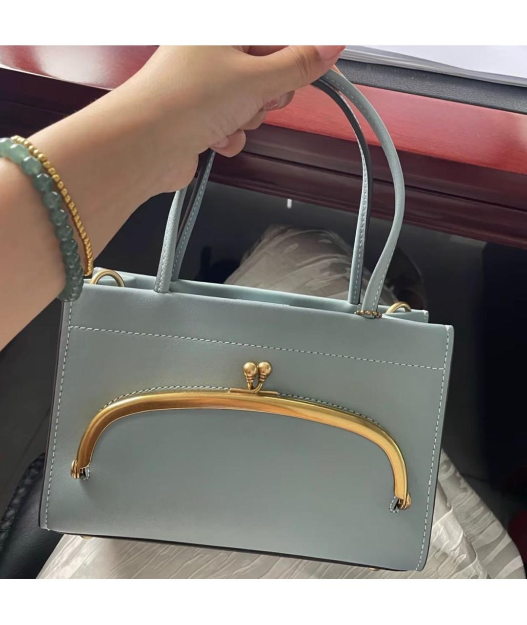 COACH Голубая кожаная сумка с короткими ручками, фото 7