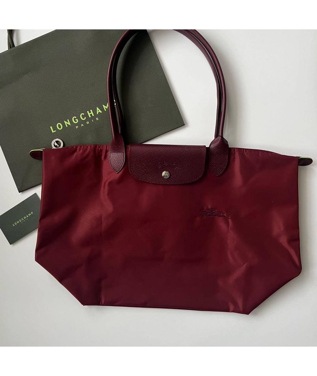 LONGCHAMP Бордовая кожаная сумка тоут, фото 6