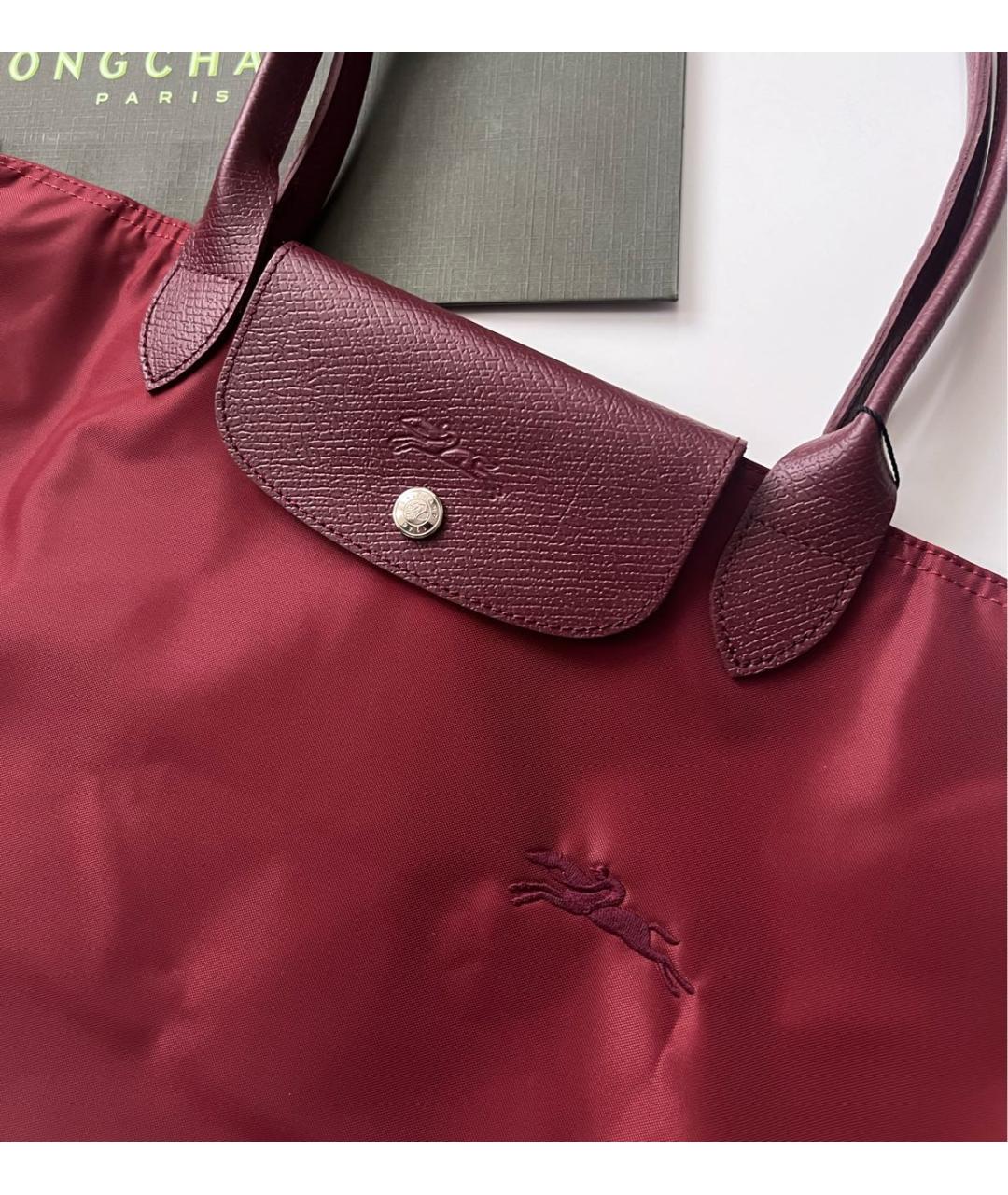 LONGCHAMP Бордовая кожаная сумка тоут, фото 7