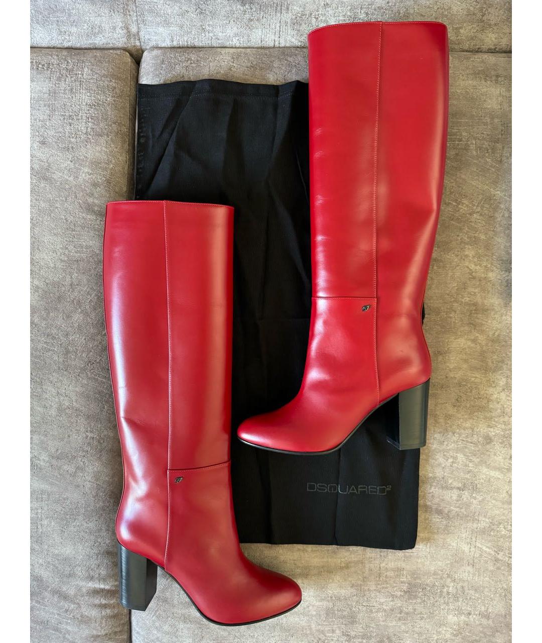 DSQUARED2 Красные кожаные сапоги, фото 8