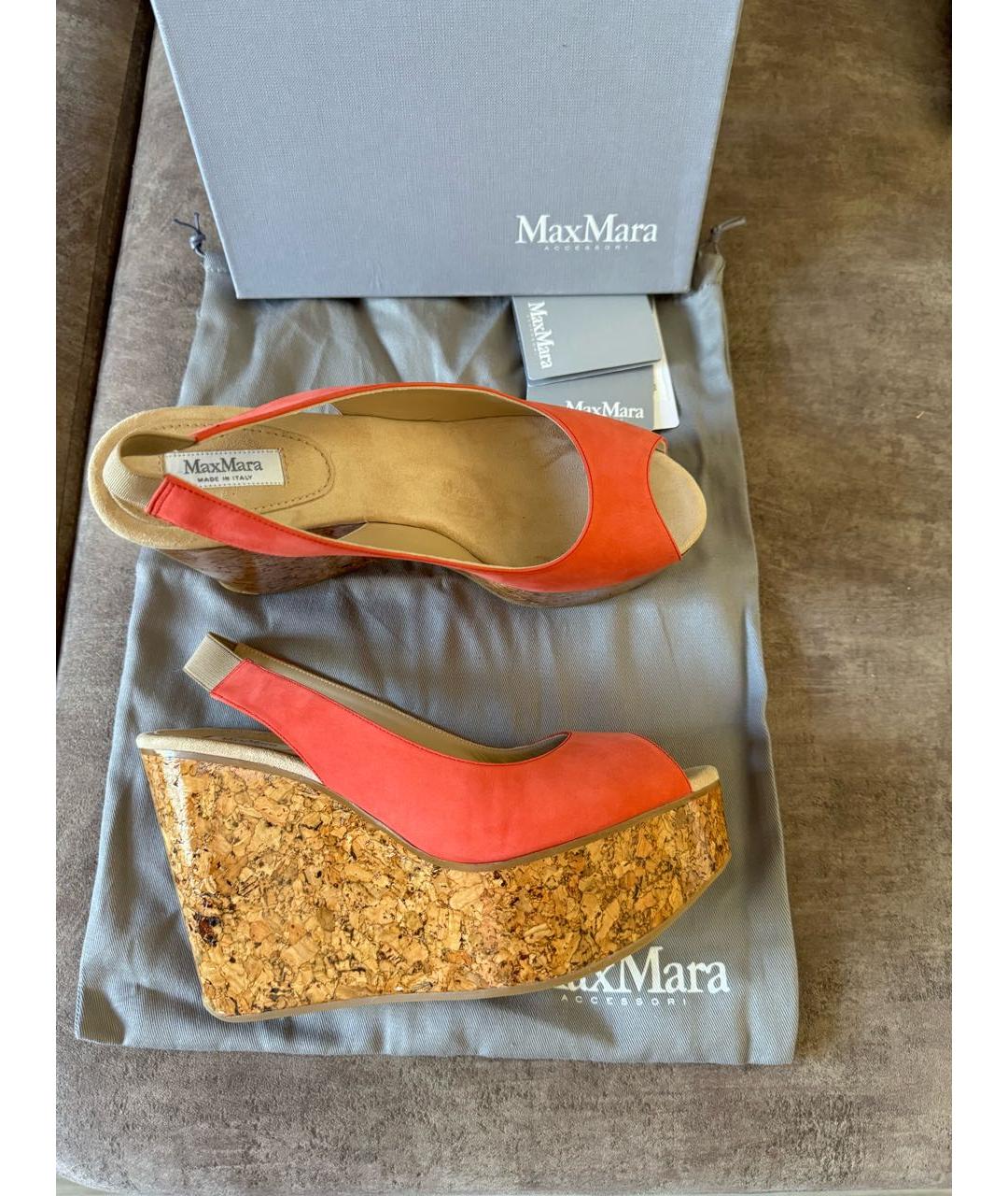 MAX MARA Коралловые нубуковые босоножки, фото 6