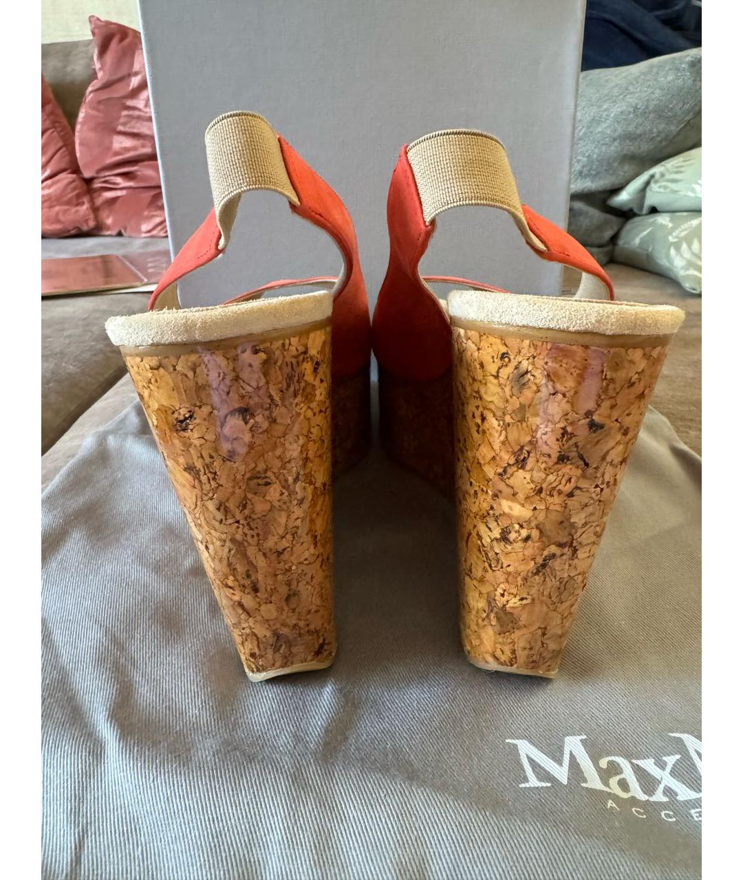 MAX MARA Коралловые нубуковые босоножки, фото 4