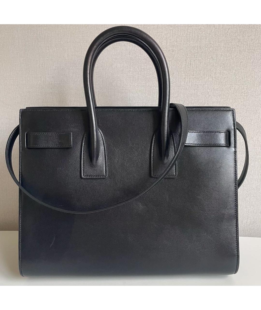SAINT LAURENT Черная кожаная сумка тоут, фото 2