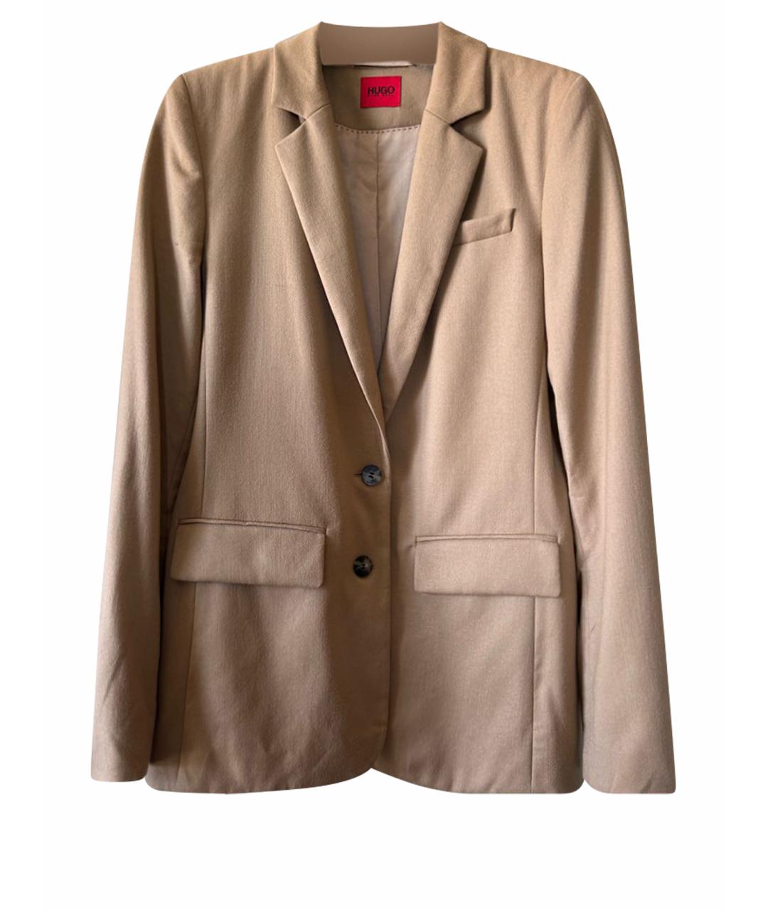 HUGO Бежевый шерстяной жакет/пиджак, фото 1
