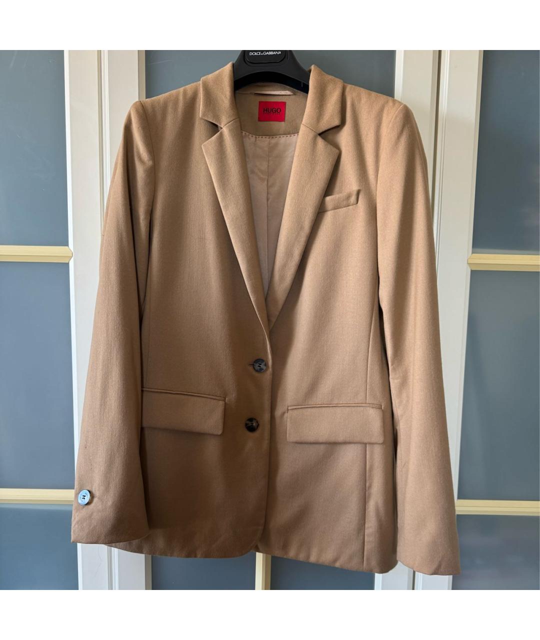 HUGO Бежевый шерстяной жакет/пиджак, фото 8