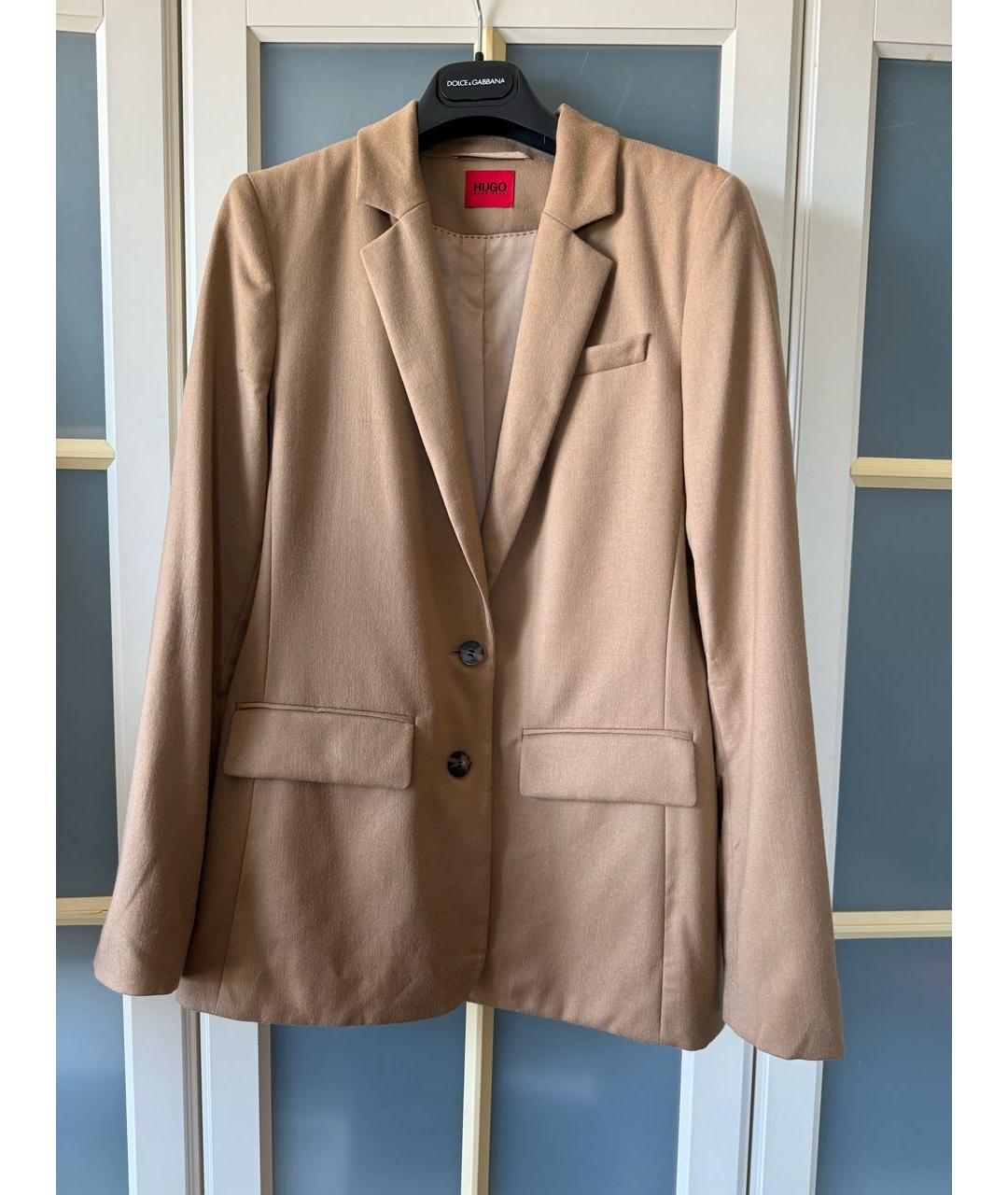HUGO Бежевый шерстяной жакет/пиджак, фото 9